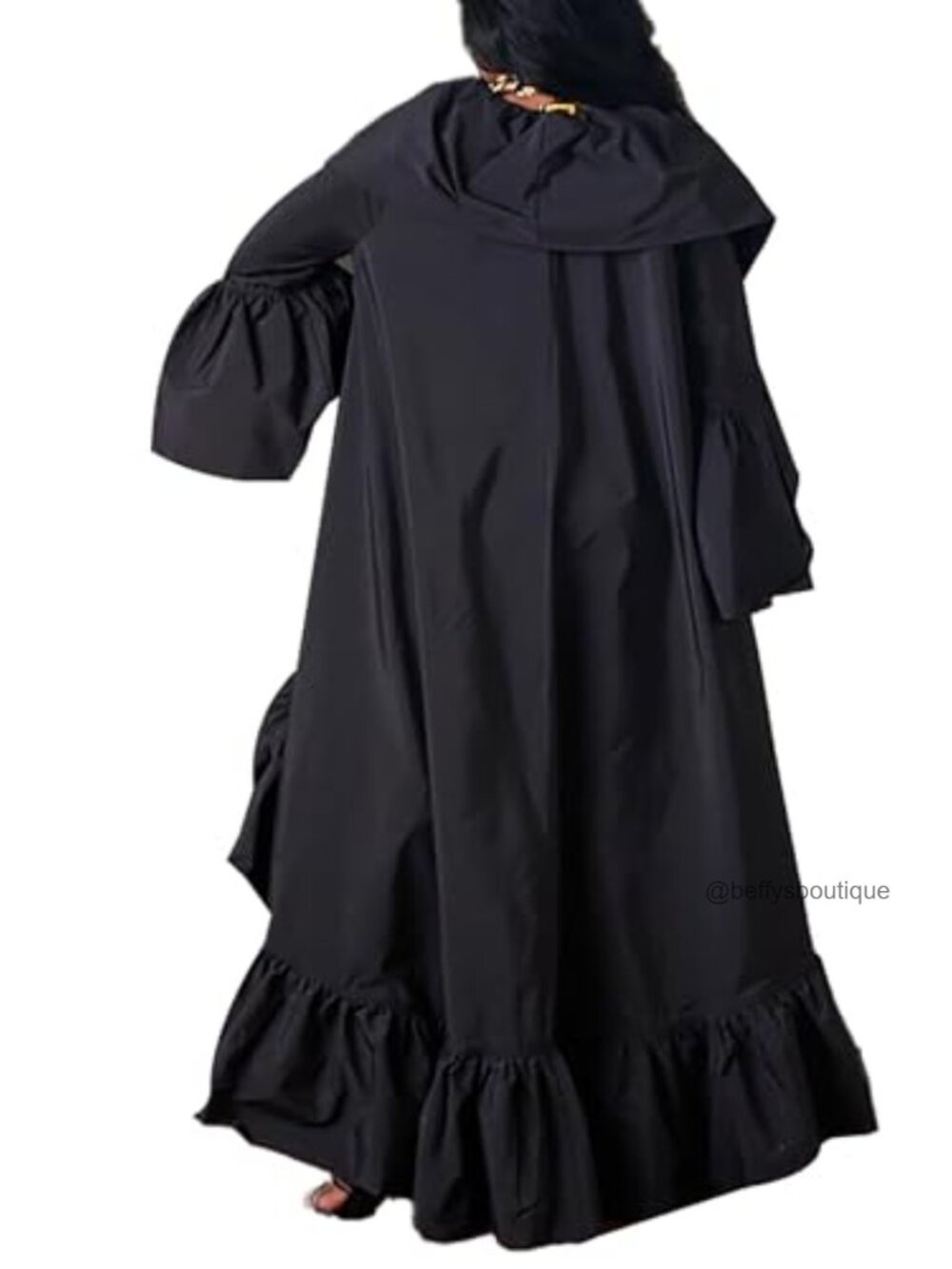 Open Front Ruffle Hem Maxi Cardigan Long Sleeve Duster Coat